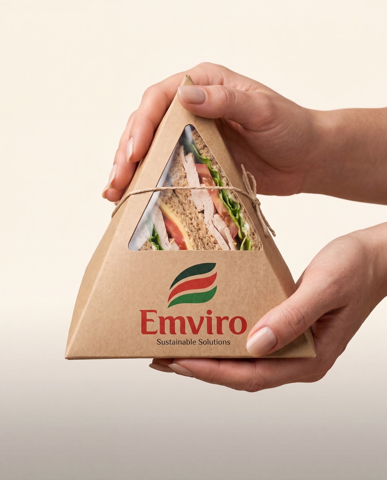 Emviro kraft sandwich triangle box with clear window — Sustainable Solutions